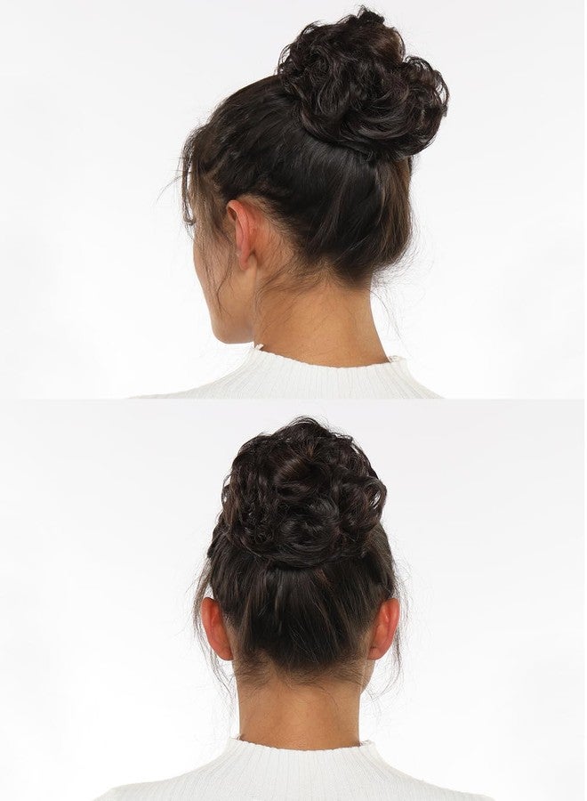 Rose bud Messy Bun Hair Pieces For Women Hair Bun Extension Updo Curly Messy Bun Scrunchie Darkest Brown Tend to Black - Image 4