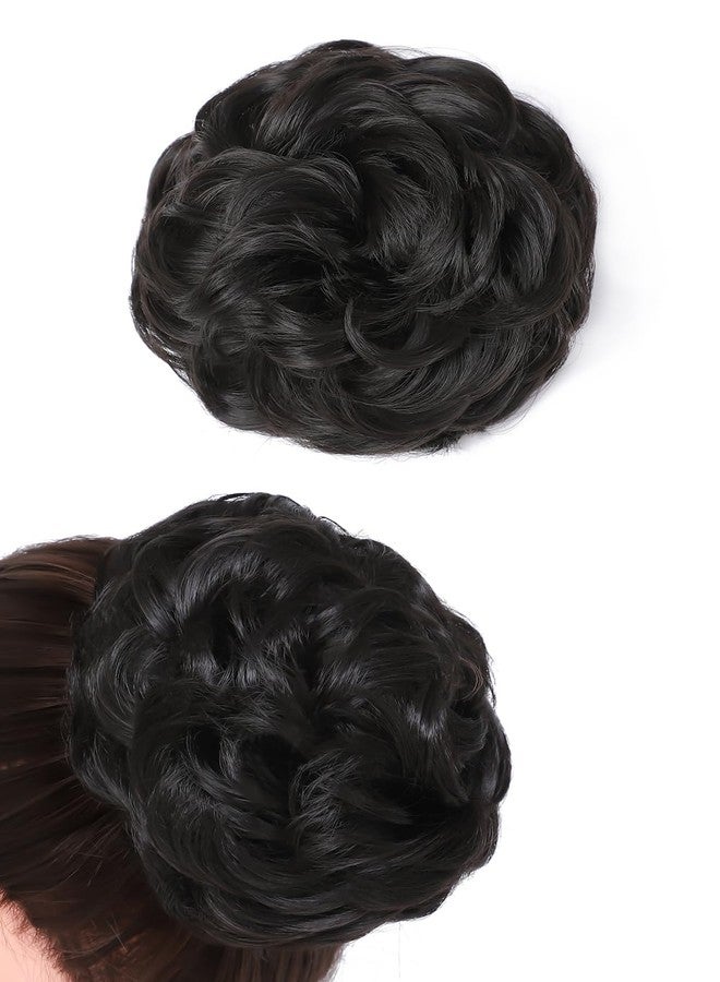 Rose bud Messy Bun Hair Pieces For Women Hair Bun Extension Updo Curly Messy Bun Scrunchie Darkest Brown Tend to Black - Image 2