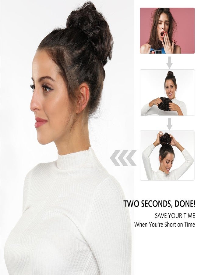 Rose bud Messy Bun Hair Pieces For Women Hair Bun Extension Updo Curly Messy Bun Scrunchie Darkest Brown Tend to Black - Image 5