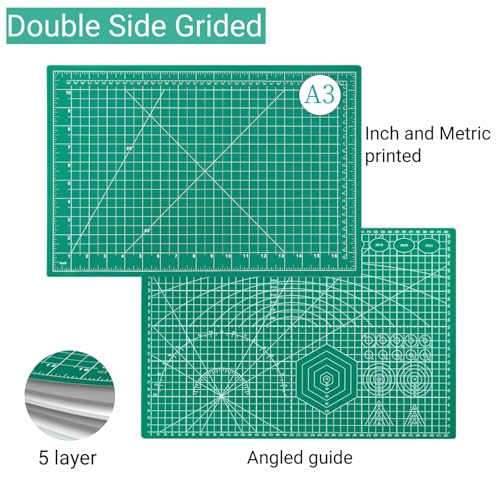 AMASEWART 45mm Rotary Cutter and Mat Set, Fabric Cutter Wheel and 12x18 Inch Self Healing Sewing Cutting Mat, Fabric Rotary Cutter with 5pcs Rotary Blades for Quilting Patchworking Crafts, Turquoise - Image 3