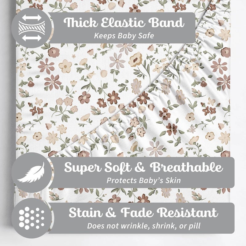Sorrel + Fern Baby Bassinet Sheets Girl (Fleurette) 2-Pack - Fitted Bedside Bassinet Sheets - Buttery Soft Cotton Blend for Standard Mattress Pad - Compatible with Halo BassiNest - Image 2