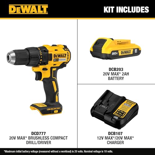 DEWALT 20V MAX Cordless Drill Driver Set, 1/2 Inch Electric Drill, 2 Speed, XR 2.0 Ah Battery and Charger Included (DCD777D1) - Image 3