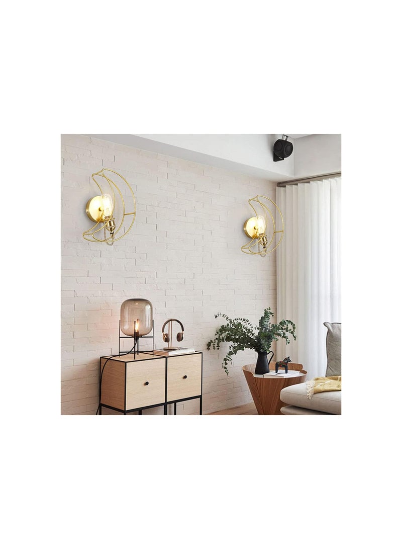 GGOOT Modern Bras Wall Light Moon Shape Copper Wall Mounted Light Fixture, E27 Nordic Wall Mounted Lamps for Living Room Stair Restaurant Office Bedroom Bedside Lighting - Image 2
