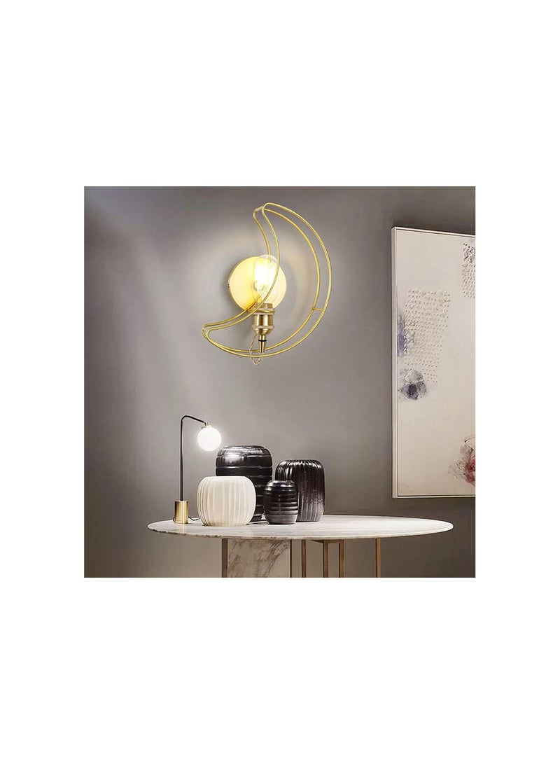 GGOOT Modern Bras Wall Light Moon Shape Copper Wall Mounted Light Fixture, E27 Nordic Wall Mounted Lamps for Living Room Stair Restaurant Office Bedroom Bedside Lighting - Image 3