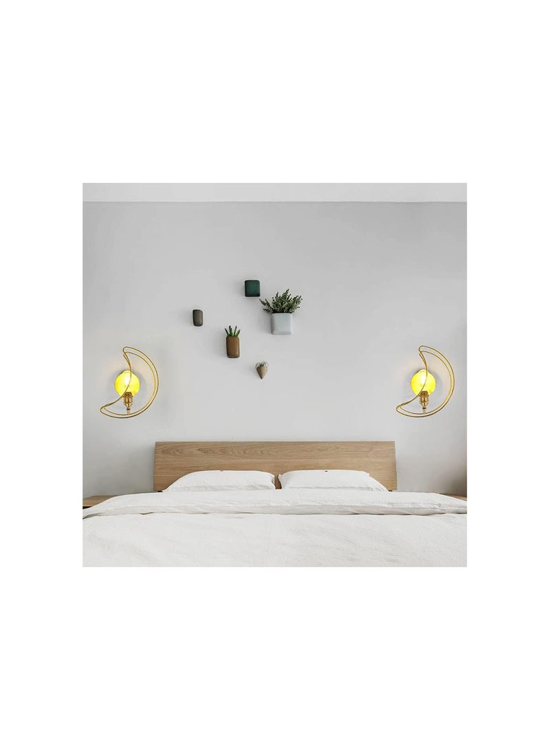 GGOOT Modern Bras Wall Light Moon Shape Copper Wall Mounted Light Fixture, E27 Nordic Wall Mounted Lamps for Living Room Stair Restaurant Office Bedroom Bedside Lighting - Image 4