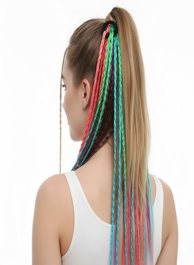ريتزكارت وصلات شعر مضفرة من ريتزكارت للنساء والفتيات والأطفال، بطول 10-12 بوصة، بأربعة ألوان مختلفة، مناسبة لعمل ذيل الحصان (عبوة من 4 قطع) - Image 2