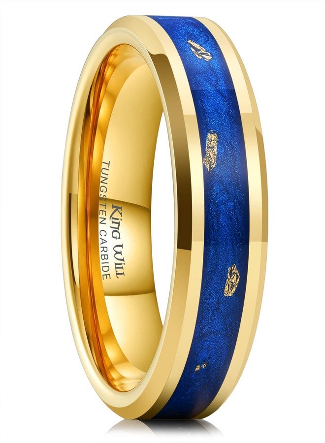 King Will 8mm Gold Tungsten Rings, Men's Wedding Rings Blue Sand & Gold Foils Inlay Beveled Edge Ring for Men Women Comfort Fit, Hypoallergenic, Durable, Size 10 - Image 1
