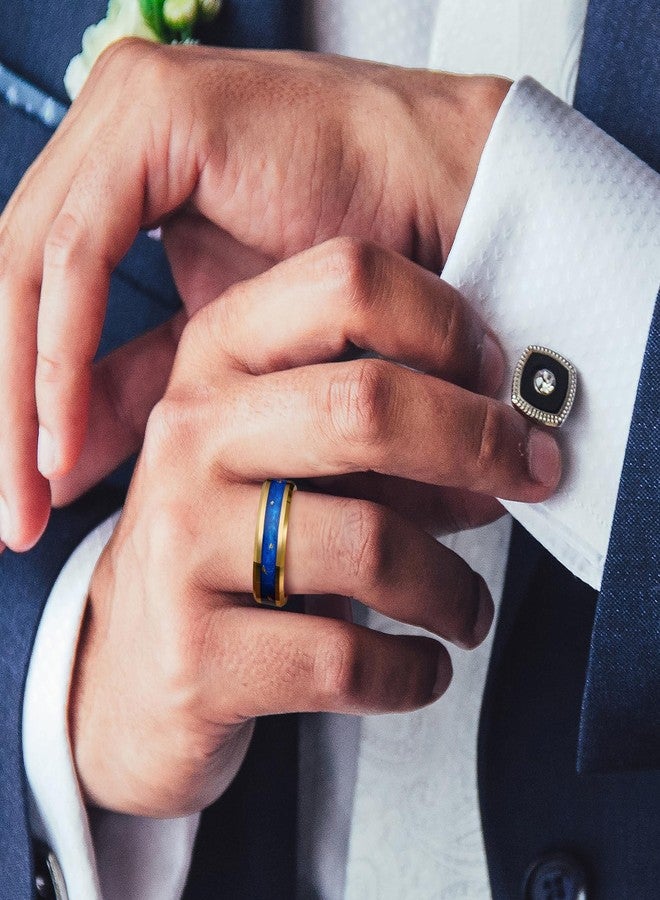 King Will 8mm Gold Tungsten Rings, Men's Wedding Rings Blue Sand & Gold Foils Inlay Beveled Edge Ring for Men Women Comfort Fit, Hypoallergenic, Durable, Size 10 - Image 5