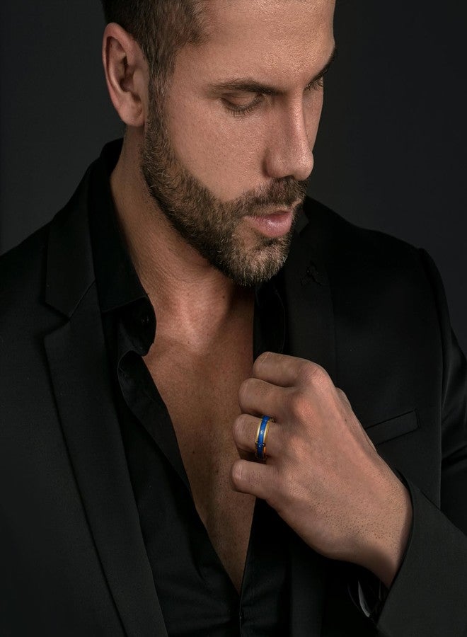 King Will 8mm Gold Tungsten Rings, Men's Wedding Rings Blue Sand & Gold Foils Inlay Beveled Edge Ring for Men Women Comfort Fit, Hypoallergenic, Durable, Size 10 - Image 4