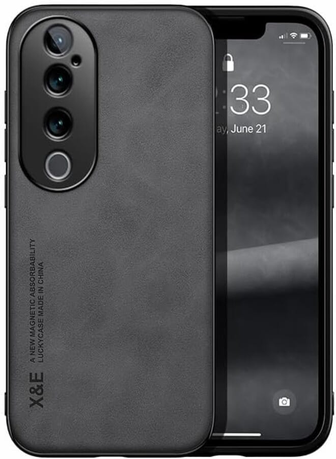 FASCINATION Phone case compatible with Vivo V40 5G Skin Feel Magnetic premium pu Leather and slim soft protective Back Phone For Vivo V40 5G (Black)