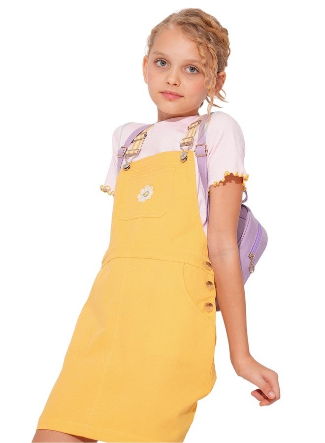 VERO MODA Girls Yellow Floral Dungaree - Image 1