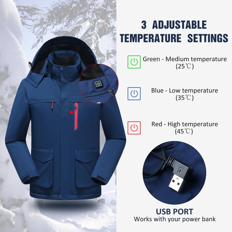 Heated Jacket: 100% Polyester Water-Repellent Windproof Soft Fleece Lining USB Heated Jacket - 3 Heating Zones 3 Adjustable Temperature Settings Detachable Hood Adjustable Wrist Straps 4 Exterior Pock - Image 4