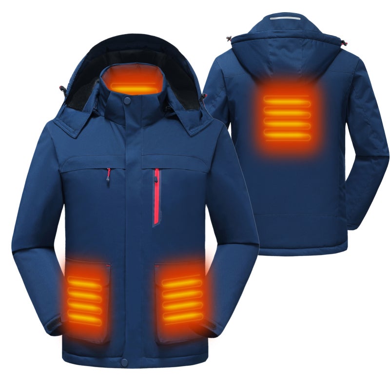 Heated Jacket: 100% Polyester Water-Repellent Windproof Soft Fleece Lining USB Heated Jacket - 3 Heating Zones 3 Adjustable Temperature Settings Detachable Hood Adjustable Wrist Straps 4 Exterior Pock - Image 1