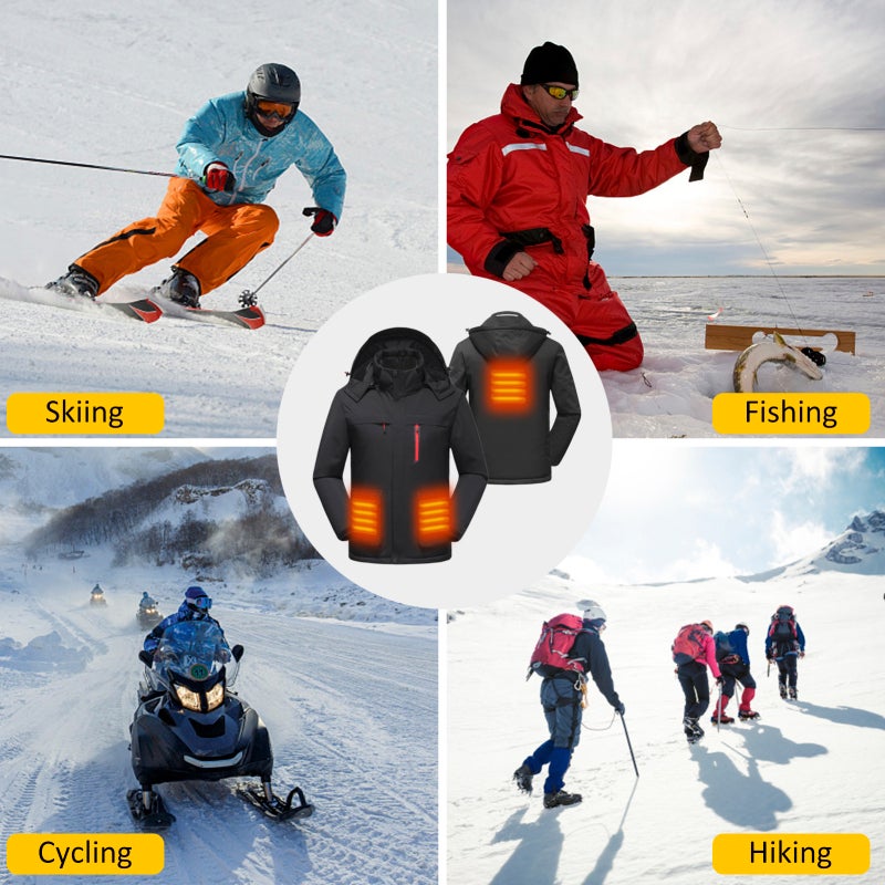 Heated Jacket: 100% Polyester Water-Repellent Windproof Soft Fleece Lining USB Heated Jacket - 3 Heating Zones 3 Adjustable Temperature Settings Detachable Hood Adjustable Wrist Straps 4 Exterior Pock - Image 5