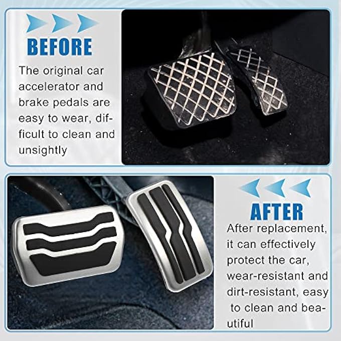2 Pcs Accelerator Pedal and Brake Pedal Cover Set Car Pedal Pad Vehicle Pedal Cover for Ford Escape 2001-2022 Metal Rubber Silver Tone Black - Image 4