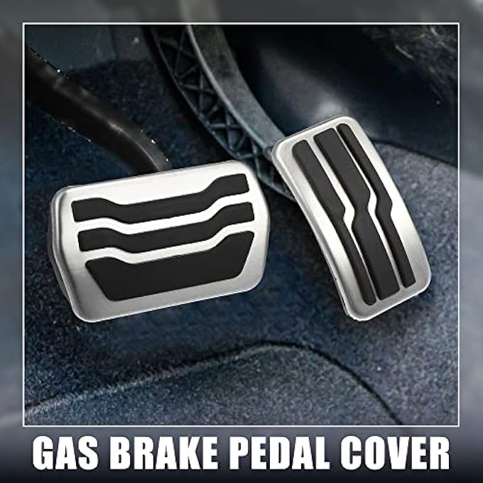 2 Pcs Accelerator Pedal and Brake Pedal Cover Set Car Pedal Pad Vehicle Pedal Cover for Ford Escape 2001-2022 Metal Rubber Silver Tone Black - Image 3