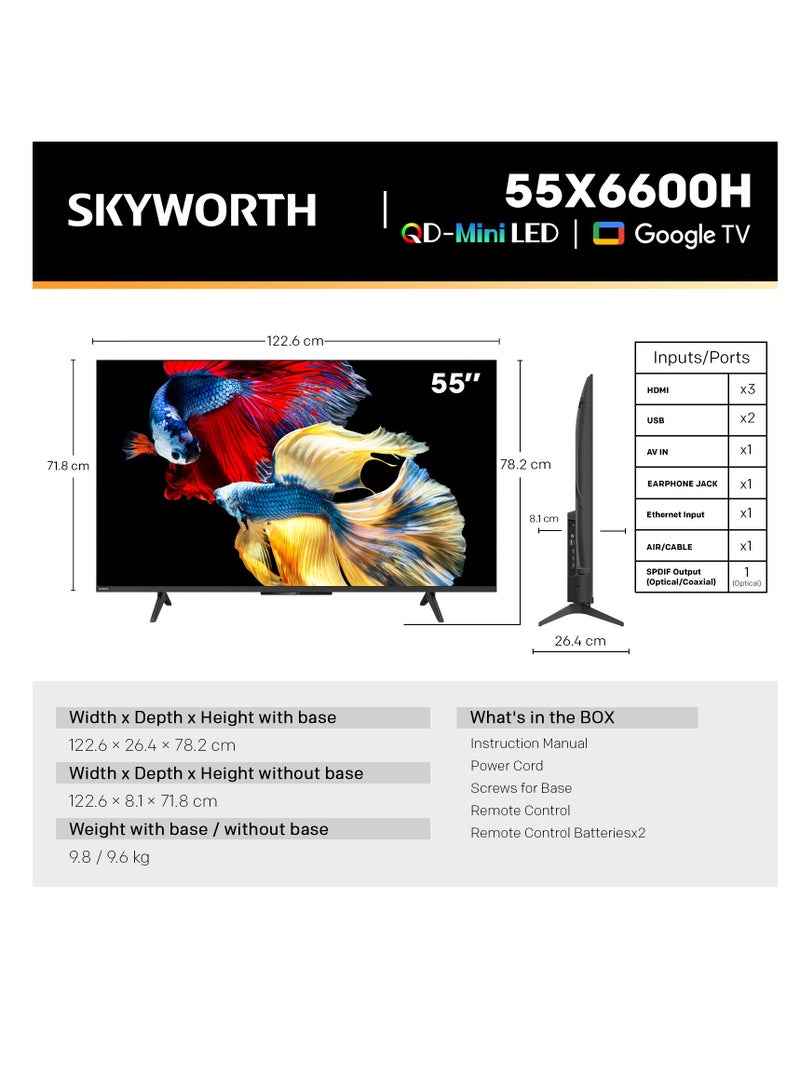 سكاي ورث 55" QD-Mini LED, MATT Screen, 60Hz (Google TV), Dolby Atmos, Filmmaker Mode, 2-Year Warranty, Model 55X6600H Black 55X6600H black - Image 5