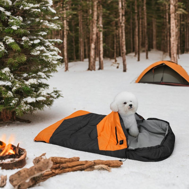 Heated Dog Sleeping Bag: Orange, 3 Adjustable Temperature Levels, Portable With Stuff Sack - Power Bank Compatible, Easy Zipper & Hook And Loop Design for Outdoor Camping, Hiking, Travel - Image 5