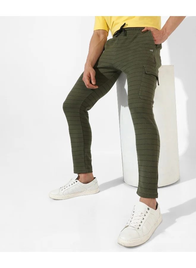 Campus Sutra Men's Olive Green Striped Regular Fit Trackpants