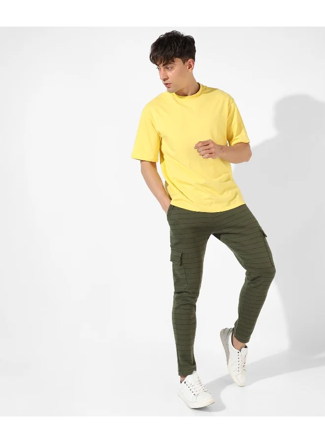 Campus Sutra Men's Olive Green Striped Regular Fit Trackpants