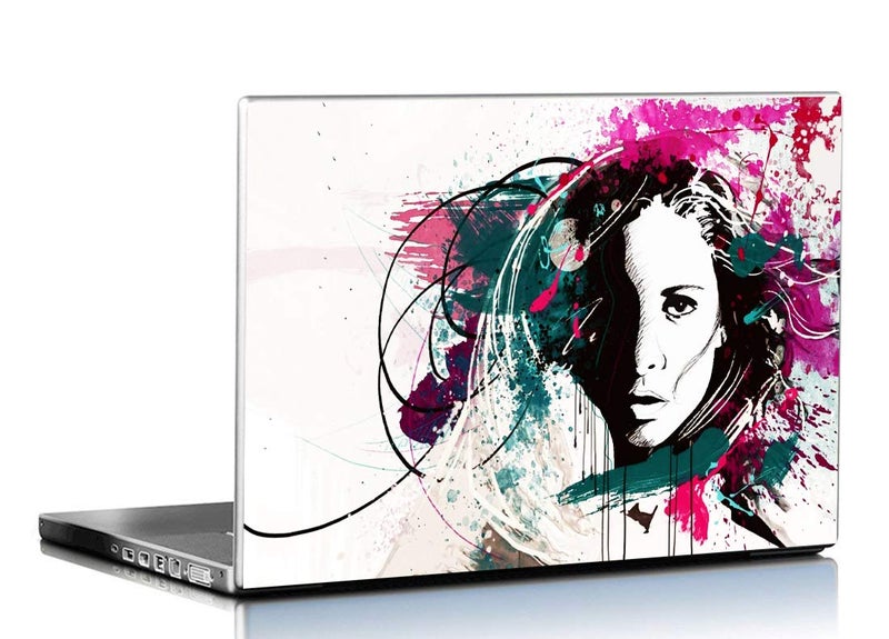 Laptop Skin Abstract Graffiti Girl Potrait HD Quality 15.6 Inches Multi Colour (7043, Front)