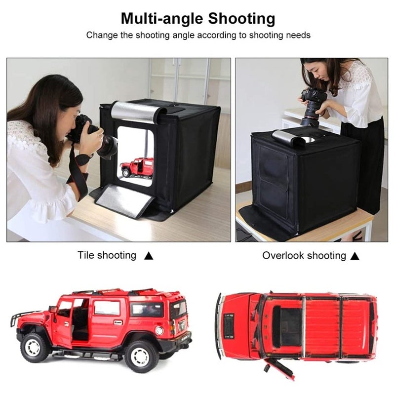 VTS 40 x40cm. Portable Photo Studio Shooting LED Tent Light Cube Diffusion Soft Box Kit Adjustable Brightness Portable Shooting Tent with 4 Colors Backdrops (Black White Red Blue) for Photography - Image 4