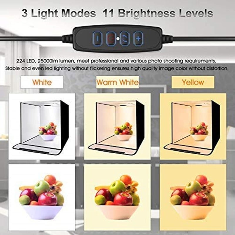 VTS 40 x40cm. Portable Photo Studio Shooting LED Tent Light Cube Diffusion Soft Box Kit Adjustable Brightness Portable Shooting Tent with 4 Colors Backdrops (Black White Red Blue) for Photography - Image 2