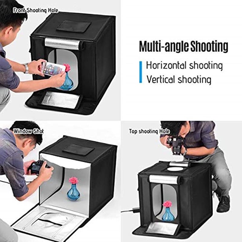 VTS 40 x40cm. Portable Photo Studio Shooting LED Tent Light Cube Diffusion Soft Box Kit Adjustable Brightness Portable Shooting Tent with 4 Colors Backdrops (Black White Red Blue) for Photography - Image 3