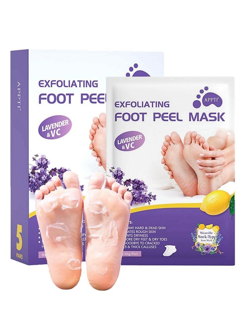 SYOSI - Foot Peel Mask, Foot Mask Callus Remover, Remove Dead Skin, Dry, Cracked Feet & Callus, Foot Spa, Made with Lavender Extract & Aloe Vera Extract for Women and Men Feet Peeling Mask Exfoliatin (5 Pcs) - Image 1