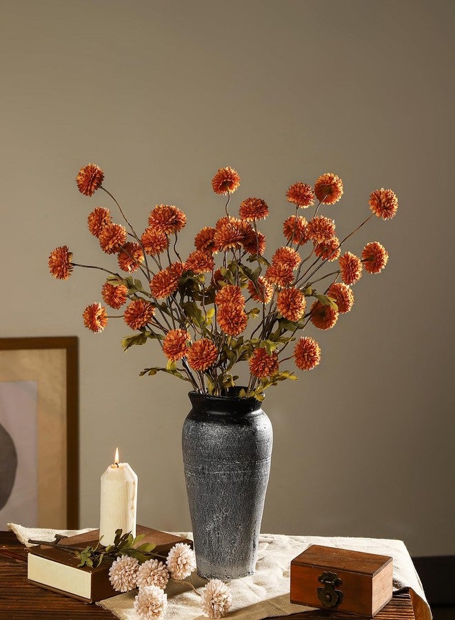 DuHouse 6pcs Artificial Flowers Faux Silk Pompon Mum,Silk Small Mini Chrysanthemum Ball with Stems for DIY Bouquets Centerpieces Vase Home Table Kitchen Decorations(Burnt Orange) - Image 5