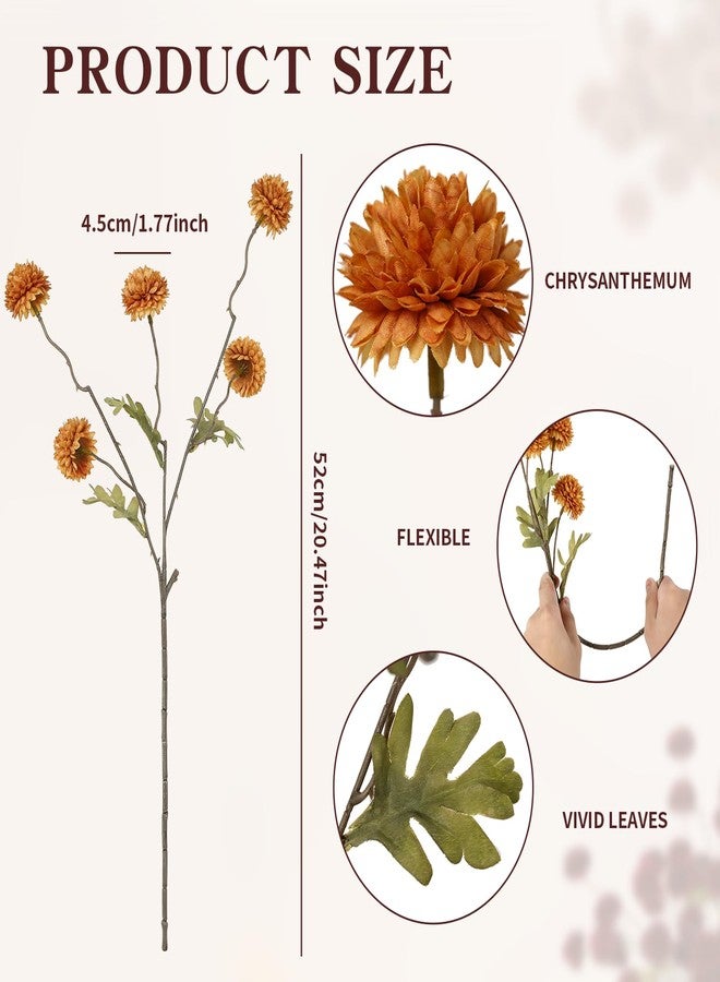 DuHouse 6pcs Artificial Flowers Faux Silk Pompon Mum,Silk Small Mini Chrysanthemum Ball with Stems for DIY Bouquets Centerpieces Vase Home Table Kitchen Decorations(Burnt Orange) - Image 2