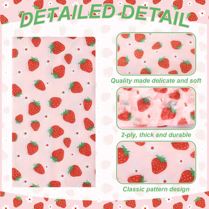Janlaugh 100 Pcs Strawberry Paper Napkins Set Disposable Summer Fruit Paper Napkins Pink for Berry Sweet Strawberry Decoration Catering Event Birthday Summer Party Supplies - Image 3