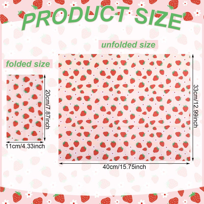 Janlaugh 100 Pcs Strawberry Paper Napkins Set Disposable Summer Fruit Paper Napkins Pink for Berry Sweet Strawberry Decoration Catering Event Birthday Summer Party Supplies - Image 2