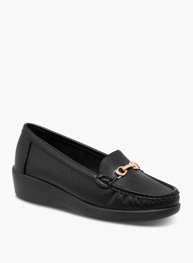 Flora Bella By Shoexpress Metal Accent Loafers with Wedge Heels