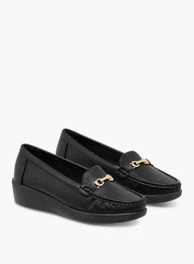 Flora Bella By Shoexpress Metal Accent Loafers with Wedge Heels