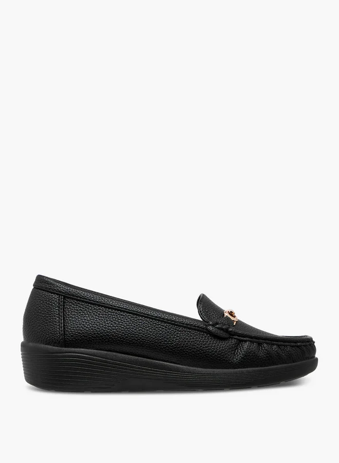 Flora Bella By Shoexpress Metal Accent Loafers with Wedge Heels
