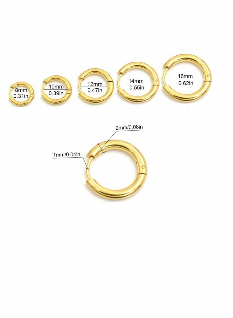 Y&D Stainless Steel Hoop Earrings Set,Medium for Women Men 8mm 10mm 12mm 14mm 16mm,5 Pairs Different Sizes Endless Hinged Hoops Multiple Piercings - Image 2