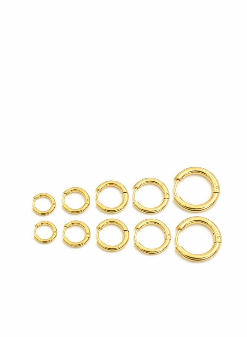 Y&D Stainless Steel Hoop Earrings Set,Medium for Women Men 8mm 10mm 12mm 14mm 16mm,5 Pairs Different Sizes Endless Hinged Hoops Multiple Piercings - Image 1