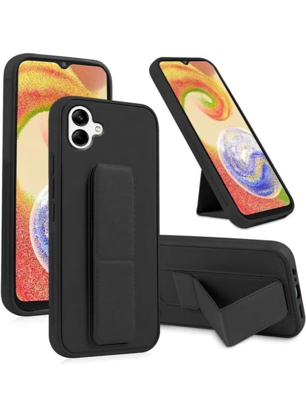 Samsung Galaxy A06 Case with Kickstand and Magnetic Holder, Premium Vertical Strap and Grip with Silicone Holder, multiple viewing positions for Samsung Galaxy A06 (Black)