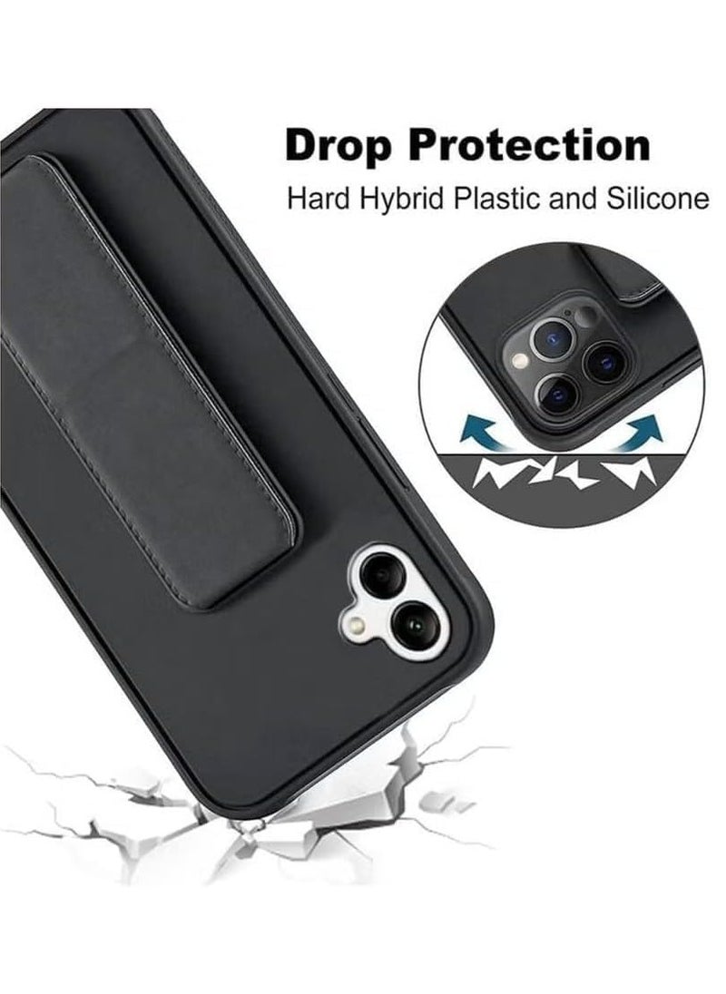 Samsung Galaxy A06 Case with Kickstand and Magnetic Holder, Premium Vertical Strap and Grip with Silicone Holder, multiple viewing positions for Samsung Galaxy A06 (Black)