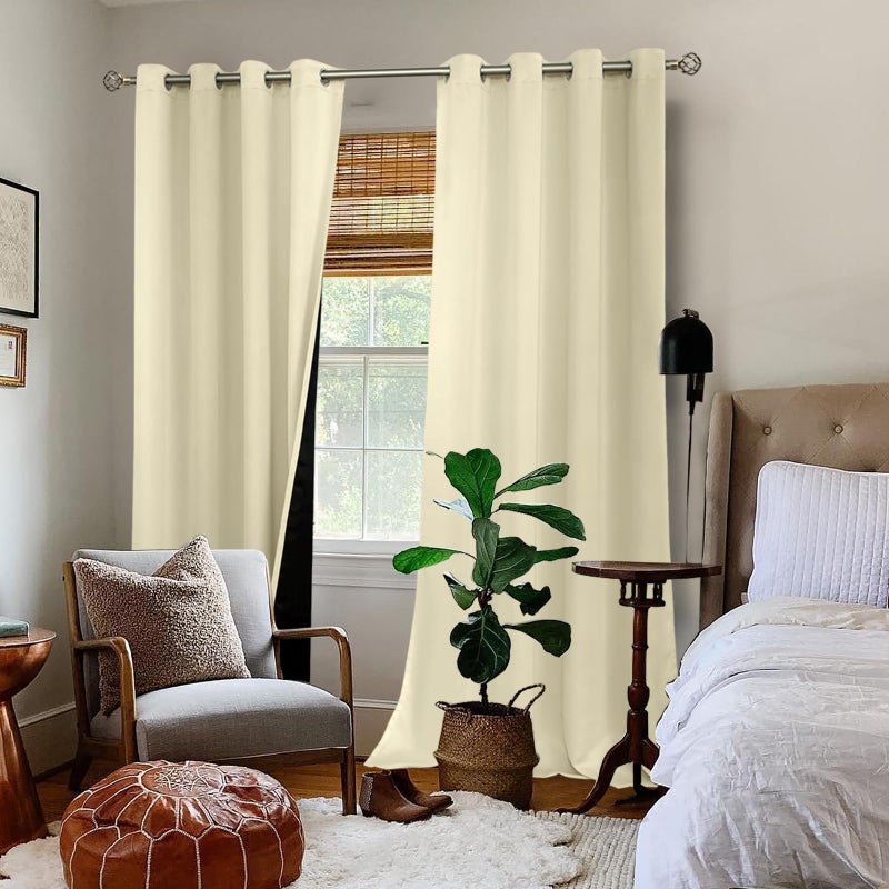 BGment بئسة معزولة حرارية 100 ٪ الستائر تعتيم 96 بوصة طول 2 لوحات إجمالي الستائر حظر الضوء لأحفاد غرفة نوم جروميت الستائر مع بطانة سوداء سميكة بعرض 55 بوصة كل كريم لوحة - Image 2