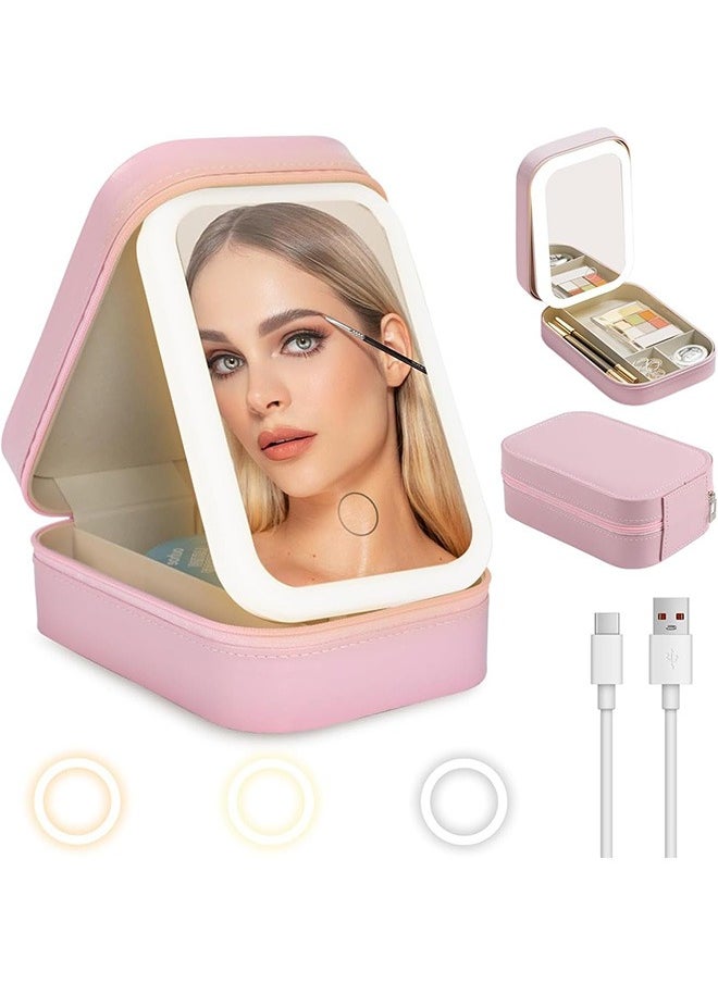 Travel Makeup Jewelry Case with LED Mirror, Small Makeup Bag with Lighted Mirror, Three-Color Adjustable Makeup Mirror Storage Box, Portable Organizer Vanity Case for Women Beauty Tools - pzsku/Z58B82299C42A7F08873FZ/45/_/1720167527/283aba9c-fc51-4b0b-9e71-b7e7f3283828