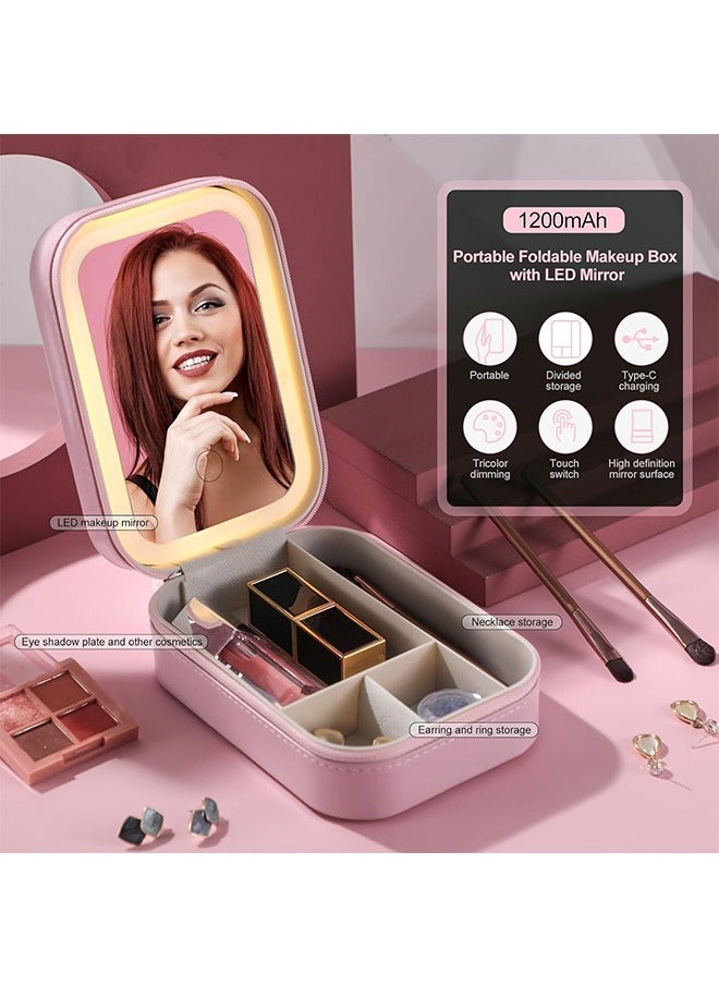 Travel Makeup Jewelry Case with LED Mirror, Small Makeup Bag with Lighted Mirror, Three-Color Adjustable Makeup Mirror Storage Box, Portable Organizer Vanity Case for Women Beauty Tools - pzsku/Z58B82299C42A7F08873FZ/45/_/1720167537/7994cde9-8bc8-4409-afb0-35ad627f30ac