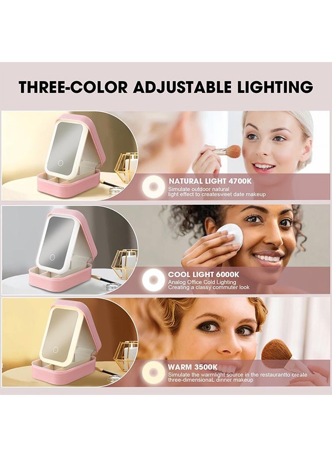 Travel Makeup Jewelry Case with LED Mirror, Small Makeup Bag with Lighted Mirror, Three-Color Adjustable Makeup Mirror Storage Box, Portable Organizer Vanity Case for Women Beauty Tools - pzsku/Z58B82299C42A7F08873FZ/45/_/1720167538/7682c43a-8a02-4848-bd7f-dd5ddd3415d0