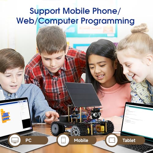 acebott سيارة روبوت شمسية ذكية من ACEBOTT ESP32 4WD حركة متعددة الاتجاهات سيارة تحكم عن بعد متوافقة مع مشروع برمجة الإلكترونيات Arduino IDE مجموعة تعليمية STEM لمراهقين 12 سنة - Image 5