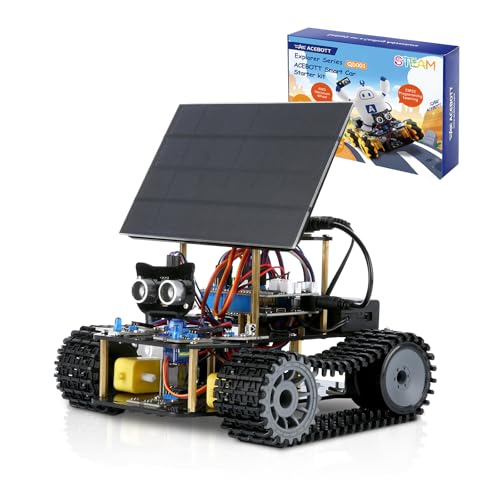acebott سيارة روبوت شمسية ذكية من ACEBOTT ESP32 4WD حركة متعددة الاتجاهات سيارة تحكم عن بعد متوافقة مع مشروع برمجة الإلكترونيات Arduino IDE مجموعة تعليمية STEM لمراهقين 12 سنة - Image 1