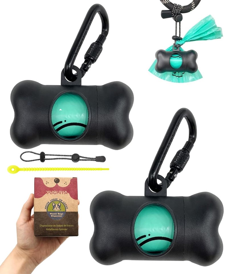 YUCHIYA Dog Poop Pickup Bags Holder Dispenser with Standard-Sized Leak-Proof Scented Doggy Waste Bags and Carabiner with Safety Lock&Fastener Never Loose on Leash Lead Again (2 Holders 30 Bags, Black) - Image 1