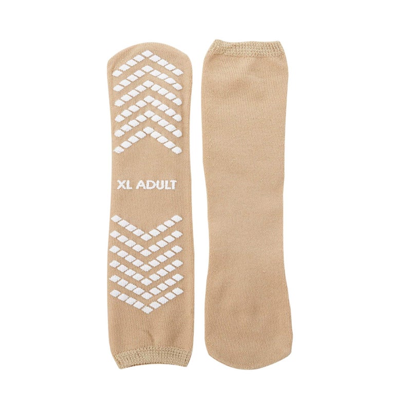 McKesson McKesson Slipper Socks 48 Pairs Non Slip Grip Hospital Socks Size XL Adult Shoe Size 75 to 10 Grippy Slipper for Men Women Tan Single Tread Soft and Breathable AntiSkid Safety Grip 