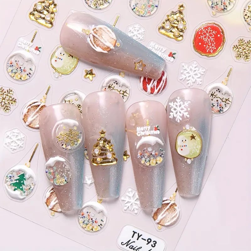 LYLYNB Christmas Nail Art Stickers Snowflake Nail Decals 5D Embossed Nail Art Supplies Christmas Tree Snowman Design Cute Nail Stickers Self Adhesive Nail Art Decals for Women DIY Nail Decorations - Image 4