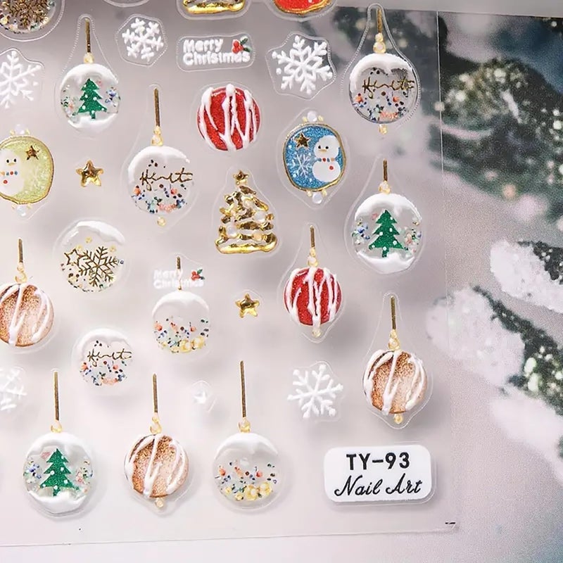 LYLYNB Christmas Nail Art Stickers Snowflake Nail Decals 5D Embossed Nail Art Supplies Christmas Tree Snowman Design Cute Nail Stickers Self Adhesive Nail Art Decals for Women DIY Nail Decorations - Image 5